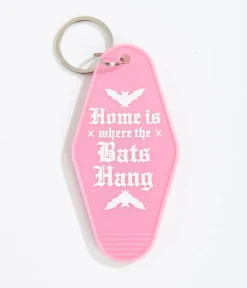Unique Vintage Halloween|All Things Pink>Pink Home Is Where The Bats Hang Motel Keychain