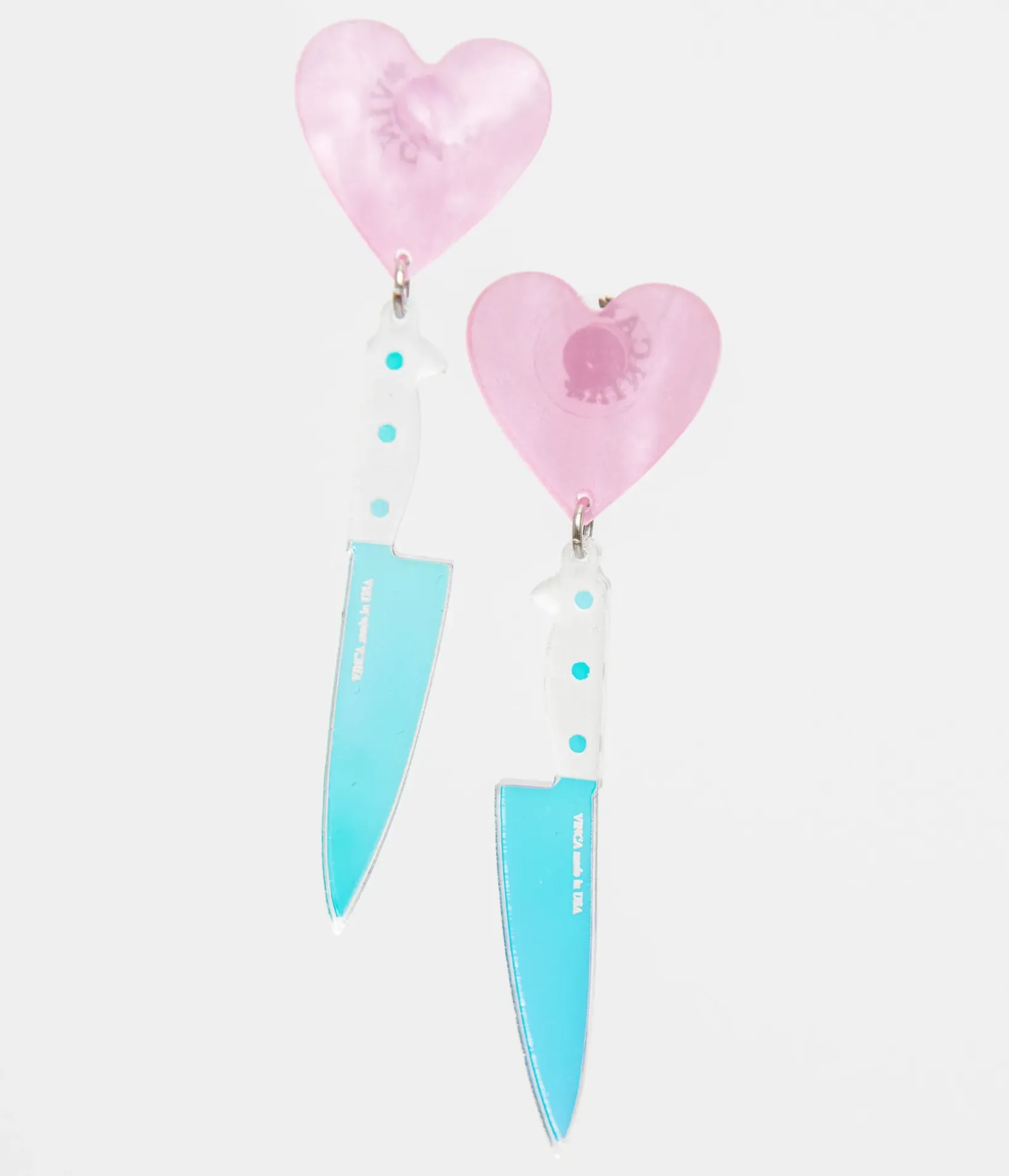 Unique Vintage Halloween|All Things Pink>Pink Iridescent Heart Knives Drop Earrings