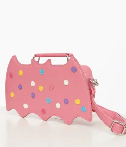 Unique Vintage All Things Pink|Novelty Bags>Pink Leatherette Circus Cookie Bat Crossbody Bag