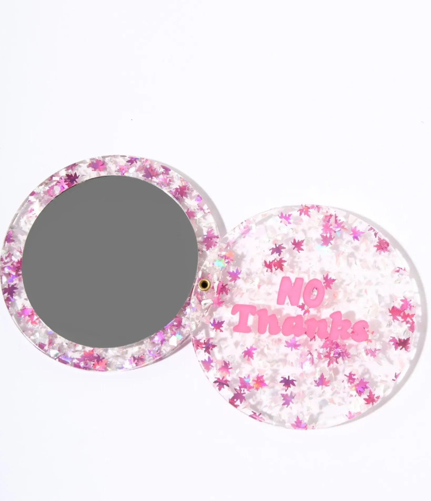 Unique Vintage All Things Pink|Beauty>Pink No Thanks Glitter Compact Pocket Mirror