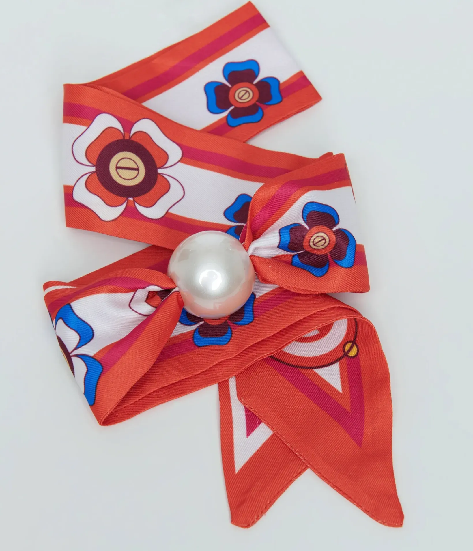Unique Vintage All Things Pink|Headbands>Pink & Orange Floral Pearl Fabric Headband