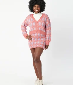 Unique Vintage All Things Pink>Pink & Purple Argyle Mini Skirt