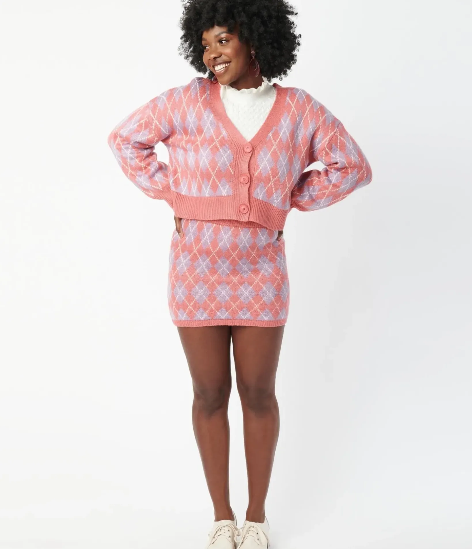 Unique Vintage All Things Pink>Pink & Purple Argyle Mini Skirt