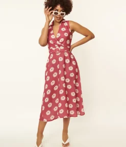 Unique Vintage Midi|All Things Pink>Pink & White Floral Print Midi Dress