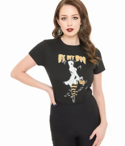 Unique Vintage Graphic Tees>PinRock Shop 1950s Black & Orange Be My Boo Graphic Tee