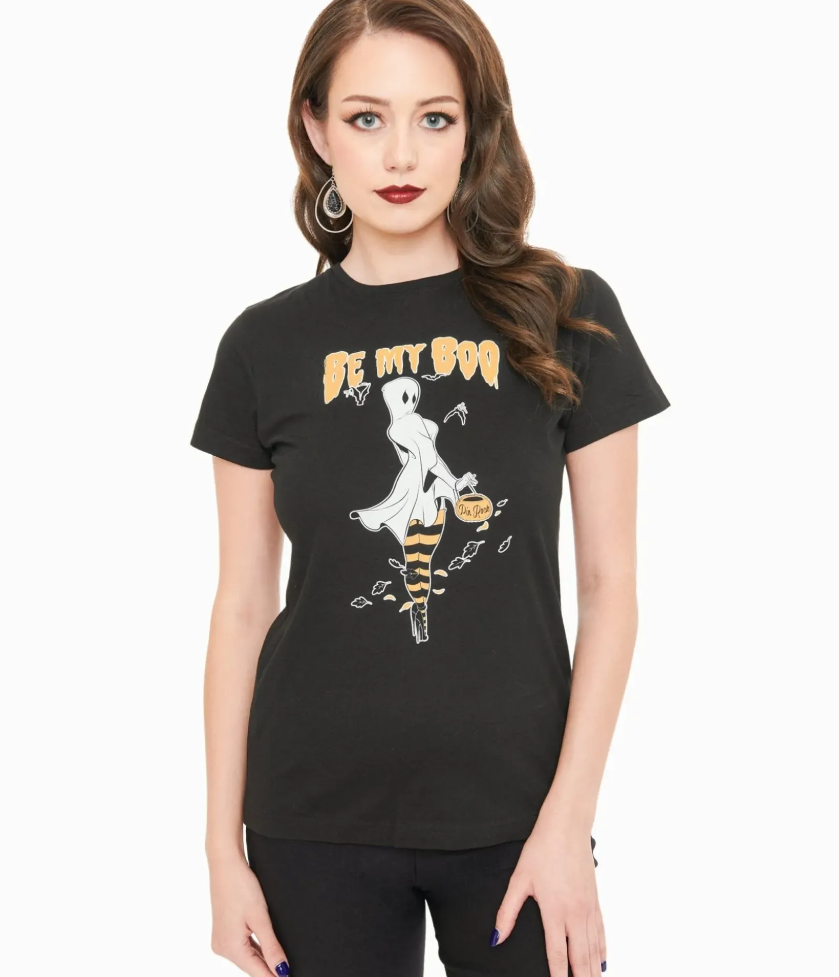 Unique Vintage Graphic Tees>PinRock Shop 1950s Black & Orange Be My Boo Graphic Tee