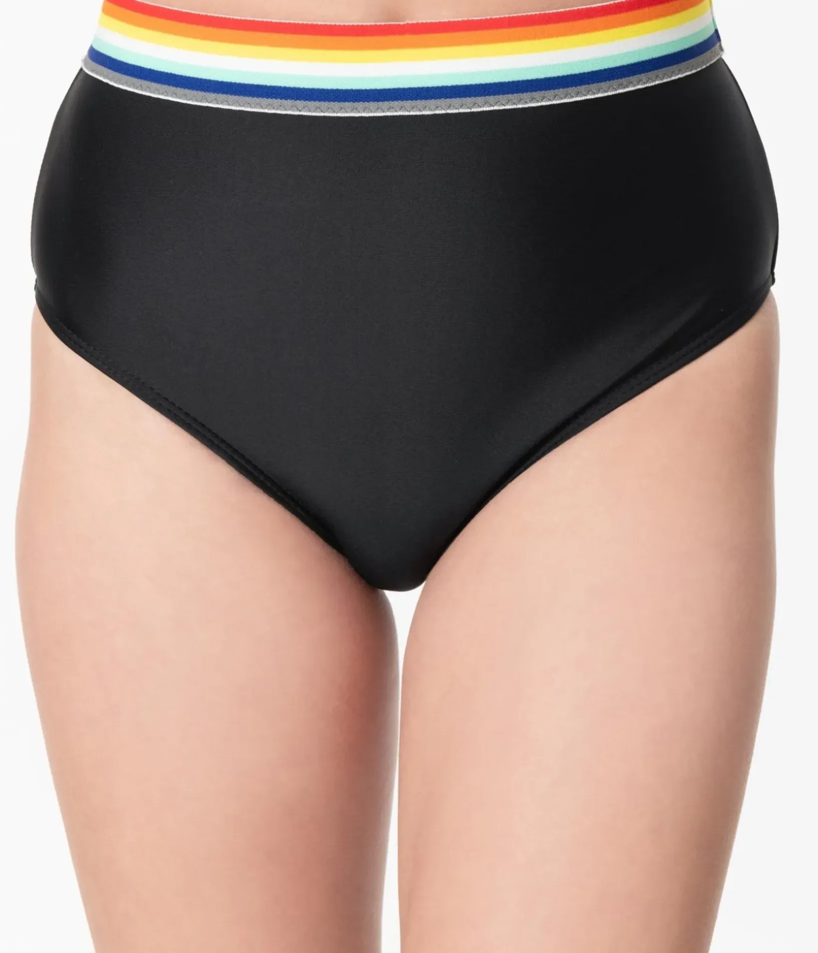 Unique Vintage Two Piece Swim>Pin-Up Black & Rainbow Two Piece Bikini Swimsuit