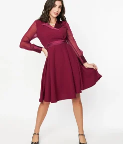 Unique Vintage Swing|Pocket Dresses>Plum Polly Swing Dress