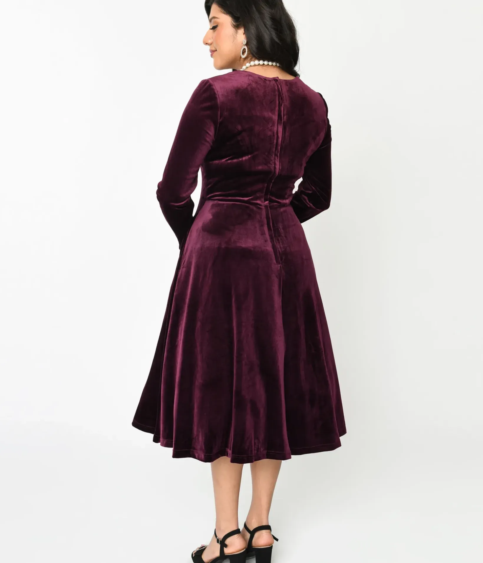 Unique Vintage Swing|Pocket Dresses>Plum Wine Velvet Swing Dress