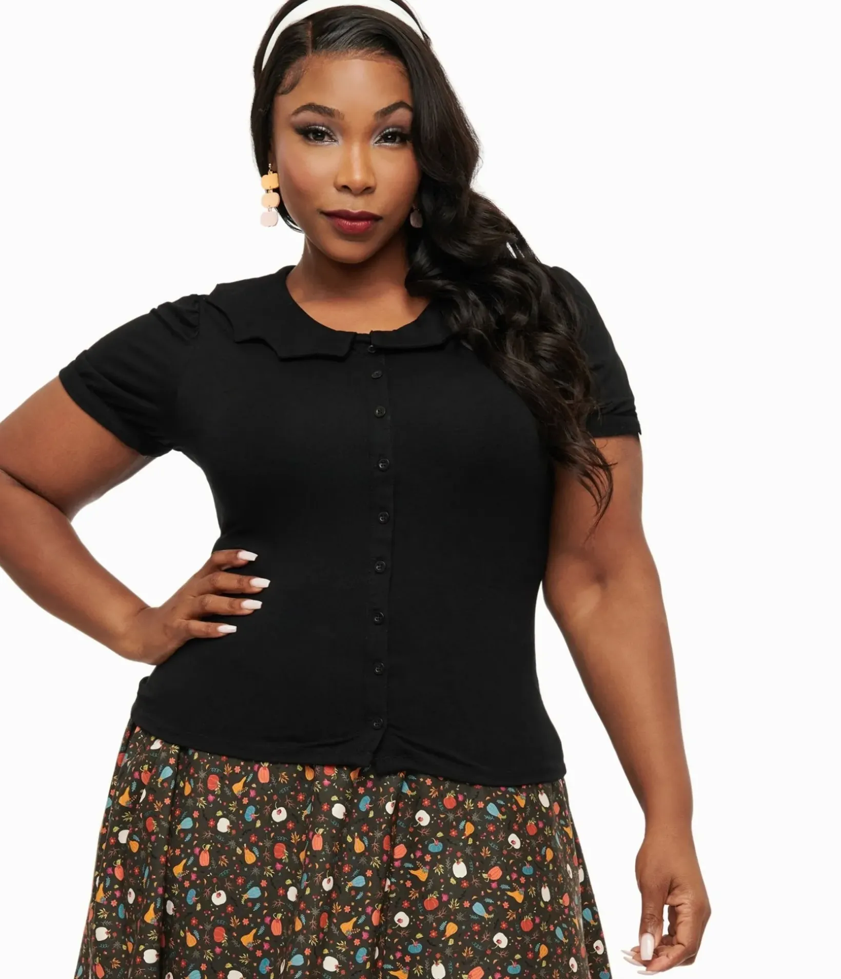 Unique Vintage Blouses|Blouses>Plus Size Bat Collar Blouse
