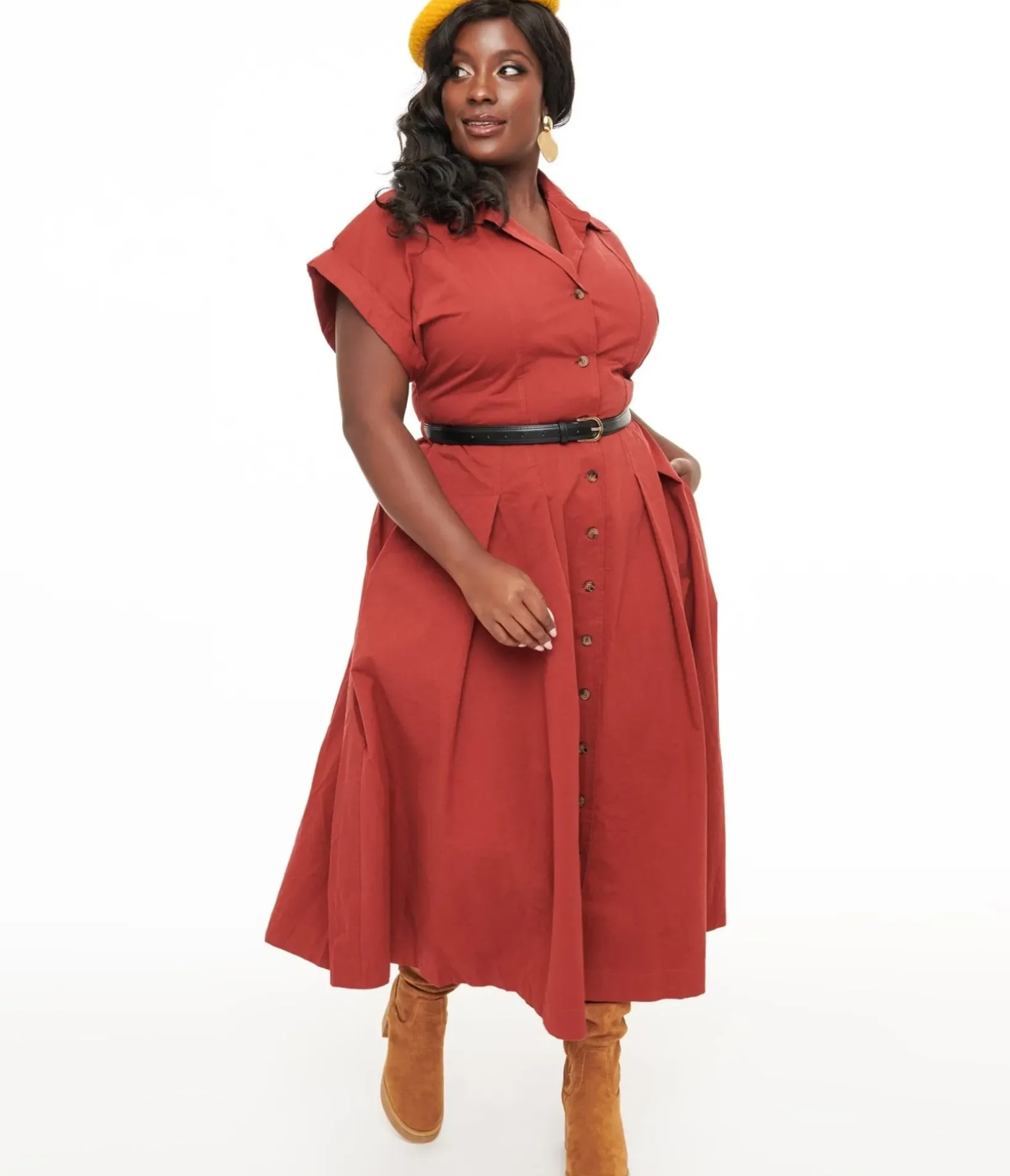 Unique Vintage Midi|Pocket Dresses>Plus Size Berry Perfect Balance Midi Shirt Dress