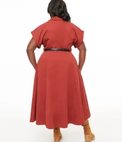 Unique Vintage Midi|Pocket Dresses>Plus Size Berry Perfect Balance Midi Shirt Dress