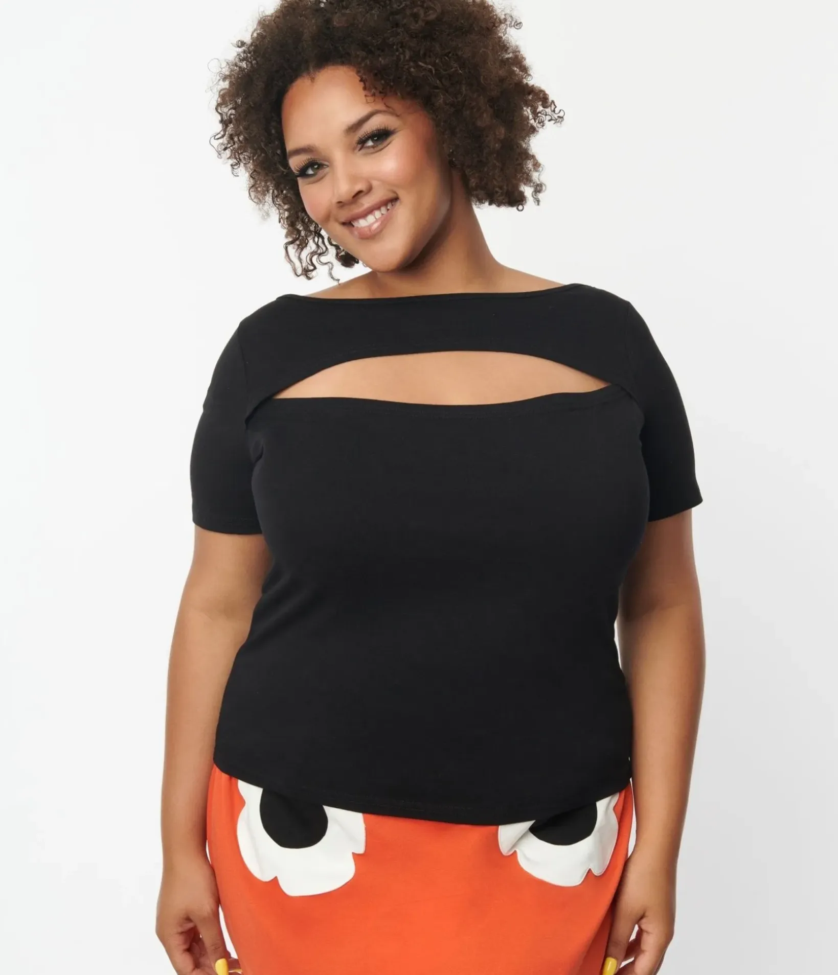 Unique Vintage All Things Black>Plus Size Black Cut Out Knit Top