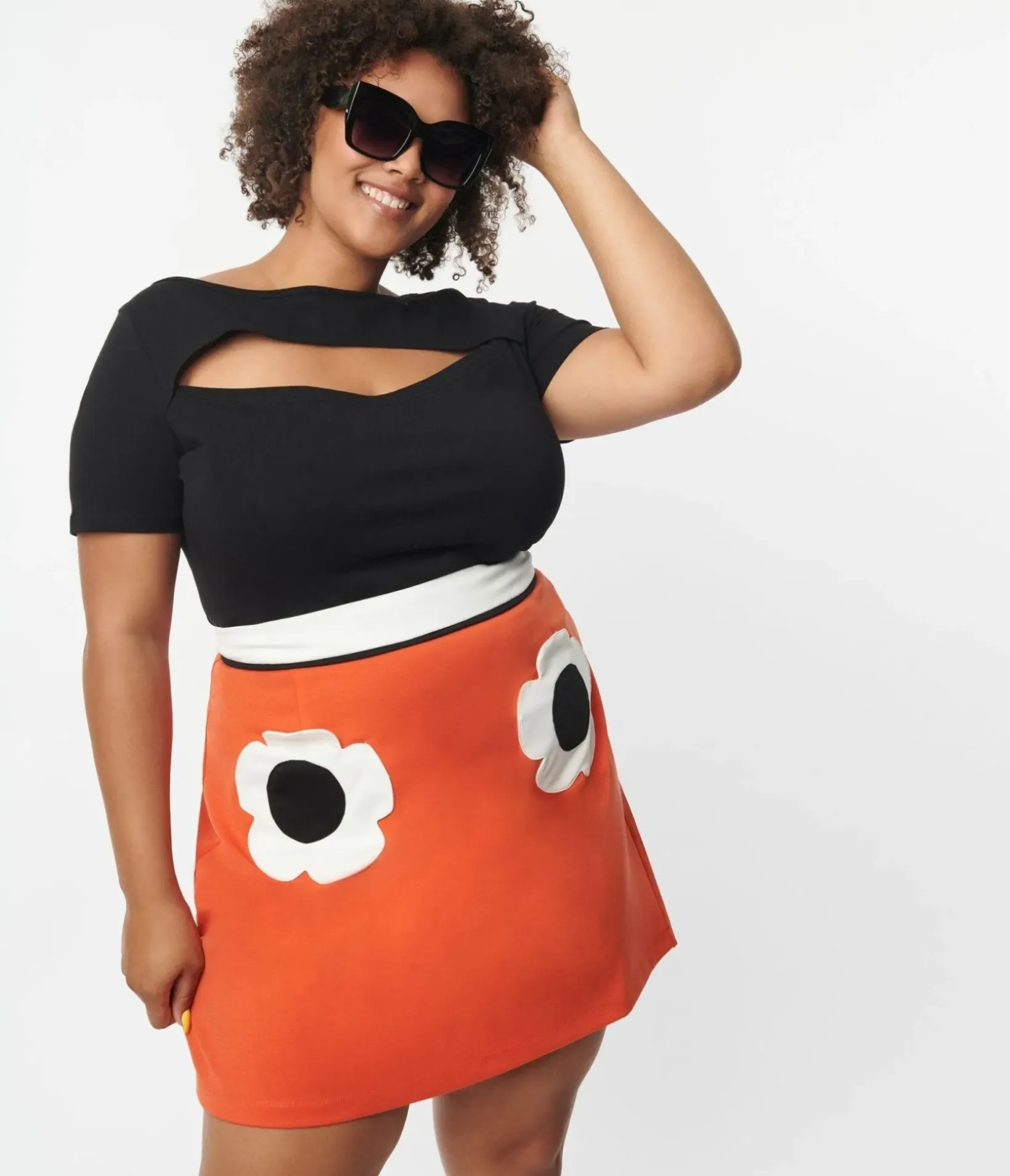 Unique Vintage All Things Black>Plus Size Black Cut Out Knit Top