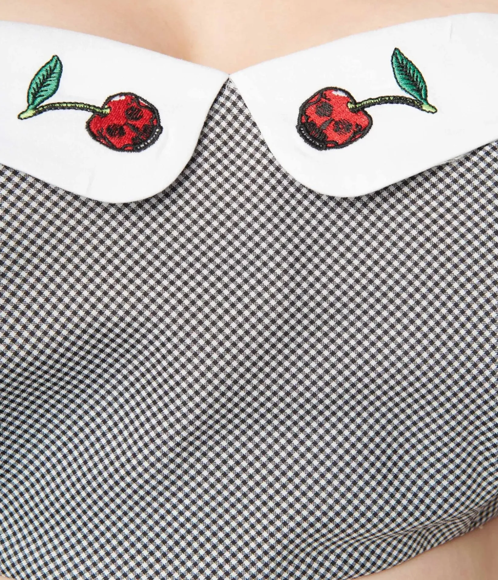 Unique Vintage Blouses|All Things Black>Plus Size Black Gingham & Cherry Skull Bandeau Crop Top