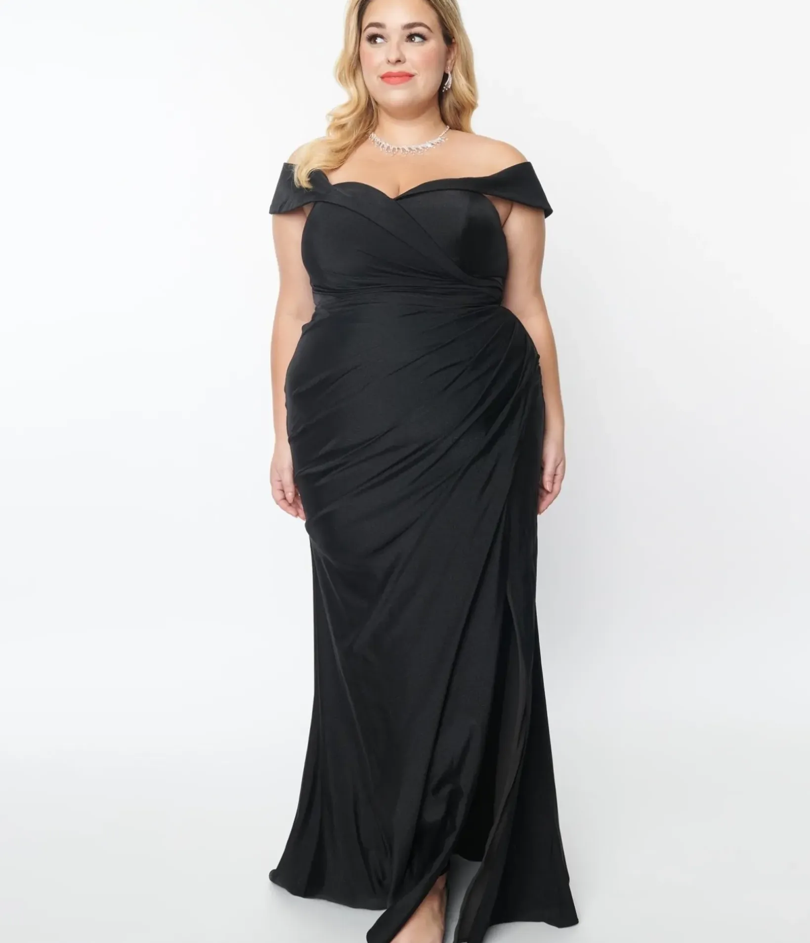 Unique Vintage Special Occasion|Prom Dresses>Plus Size Black Off The Shoulder Full Length Dress