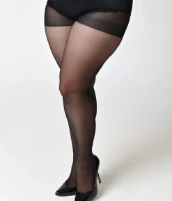 Unique Vintage Special Occasion|Prom Accessories>Plus Size Black Sheer Backseam Pantyhose