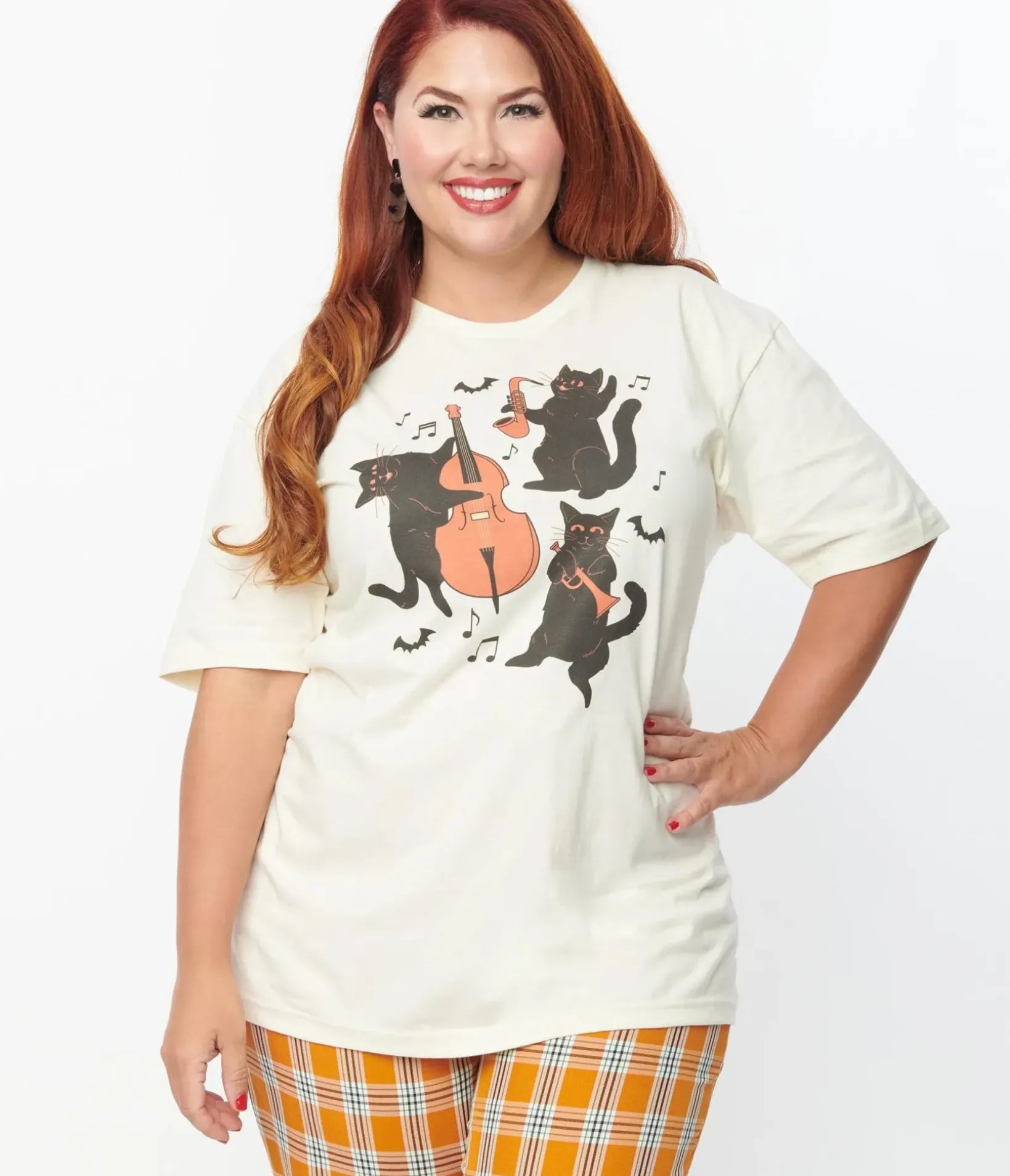 Unique Vintage Graphic Tees|Graphic Tees>Plus Size Cream Jazz Cats Unisex Graphic Tee