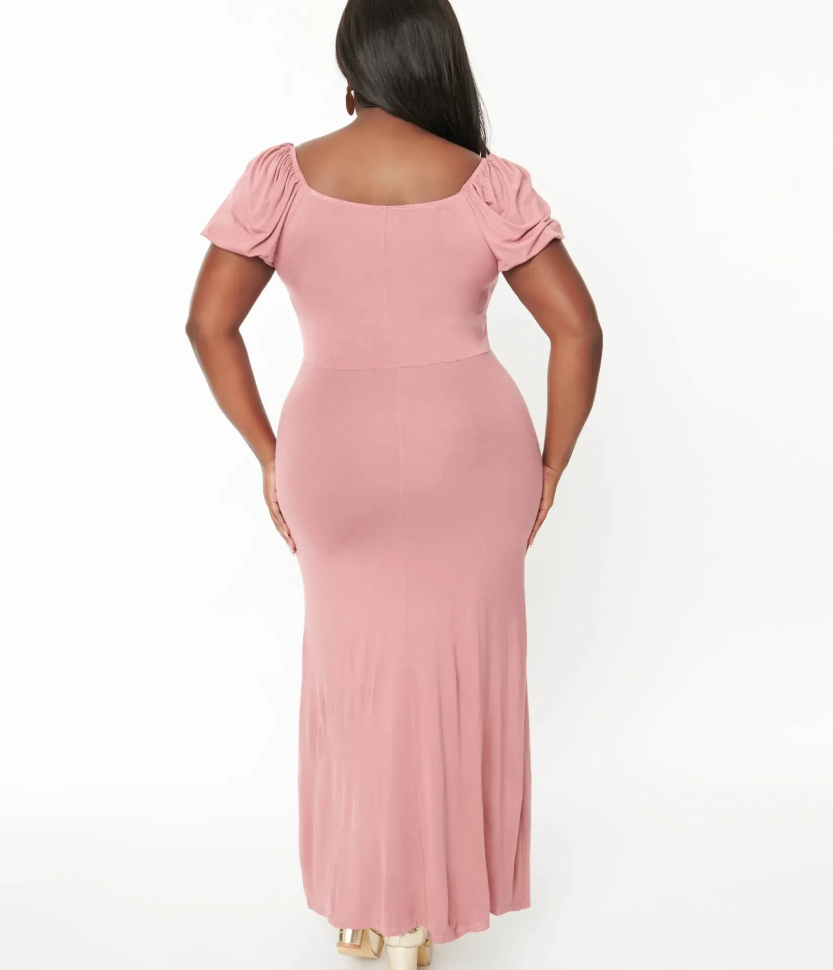 Unique Vintage Maxi|Midi & Maxi>Plus Size Dusty Pink Off She Shoulder Maxi Dress