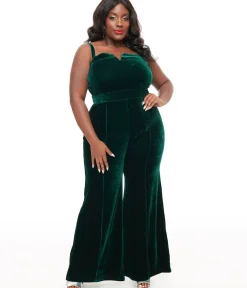 Unique Vintage Rompers & Jumpsuits|Rompers & Jumpsuits>Plus Size Emerald Velvet Jumpsuit
