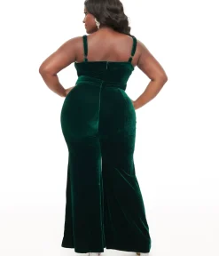 Unique Vintage Rompers & Jumpsuits|Rompers & Jumpsuits>Plus Size Emerald Velvet Jumpsuit