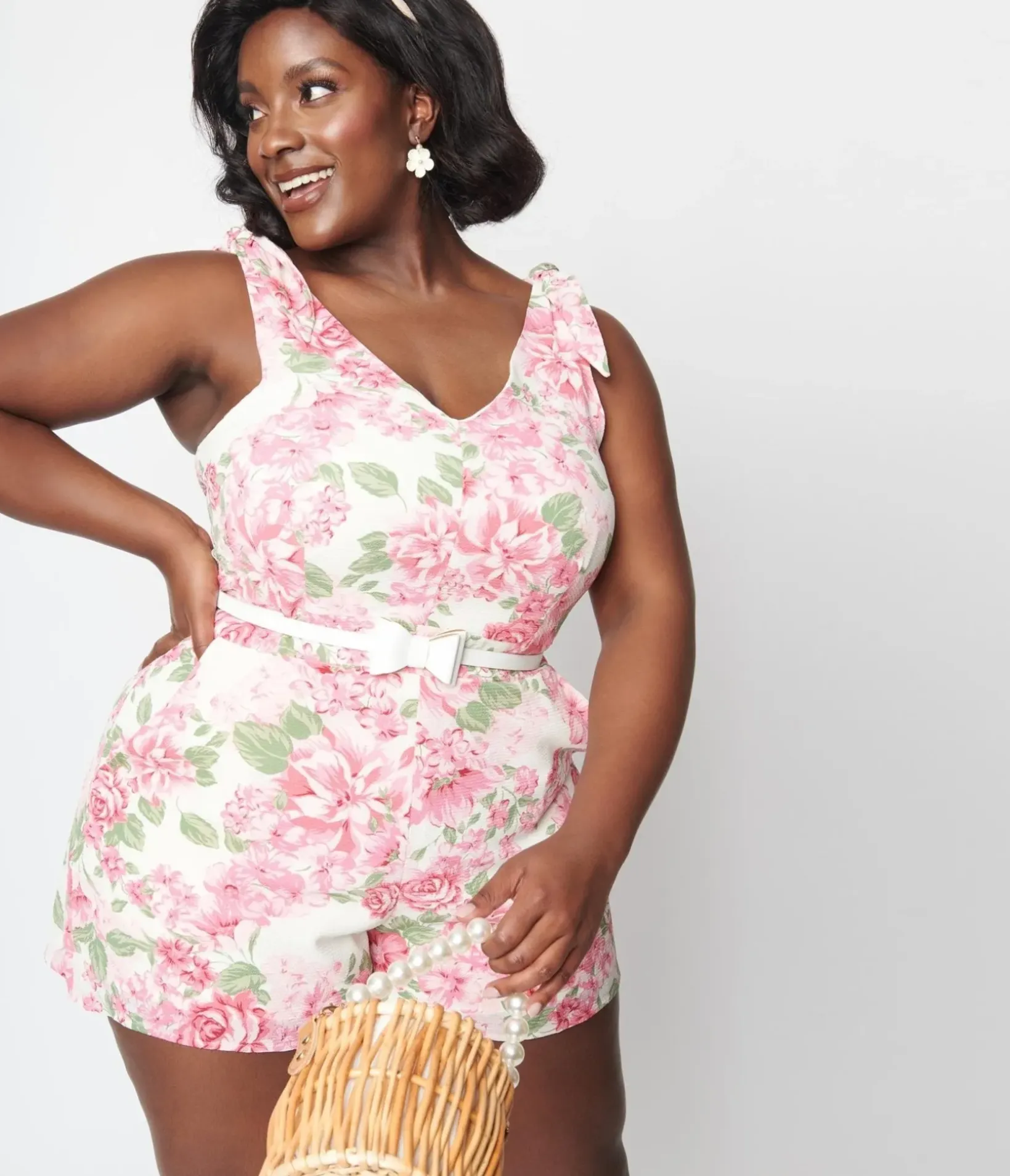 Unique Vintage Rompers & Jumpsuits>Plus Size Ivory Floral Truth Be Told Romper