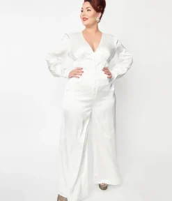 Unique Vintage Rompers & Jumpsuits|Rompers & Jumpsuits>Plus Size Ivory Satin Marina Jumpsuit