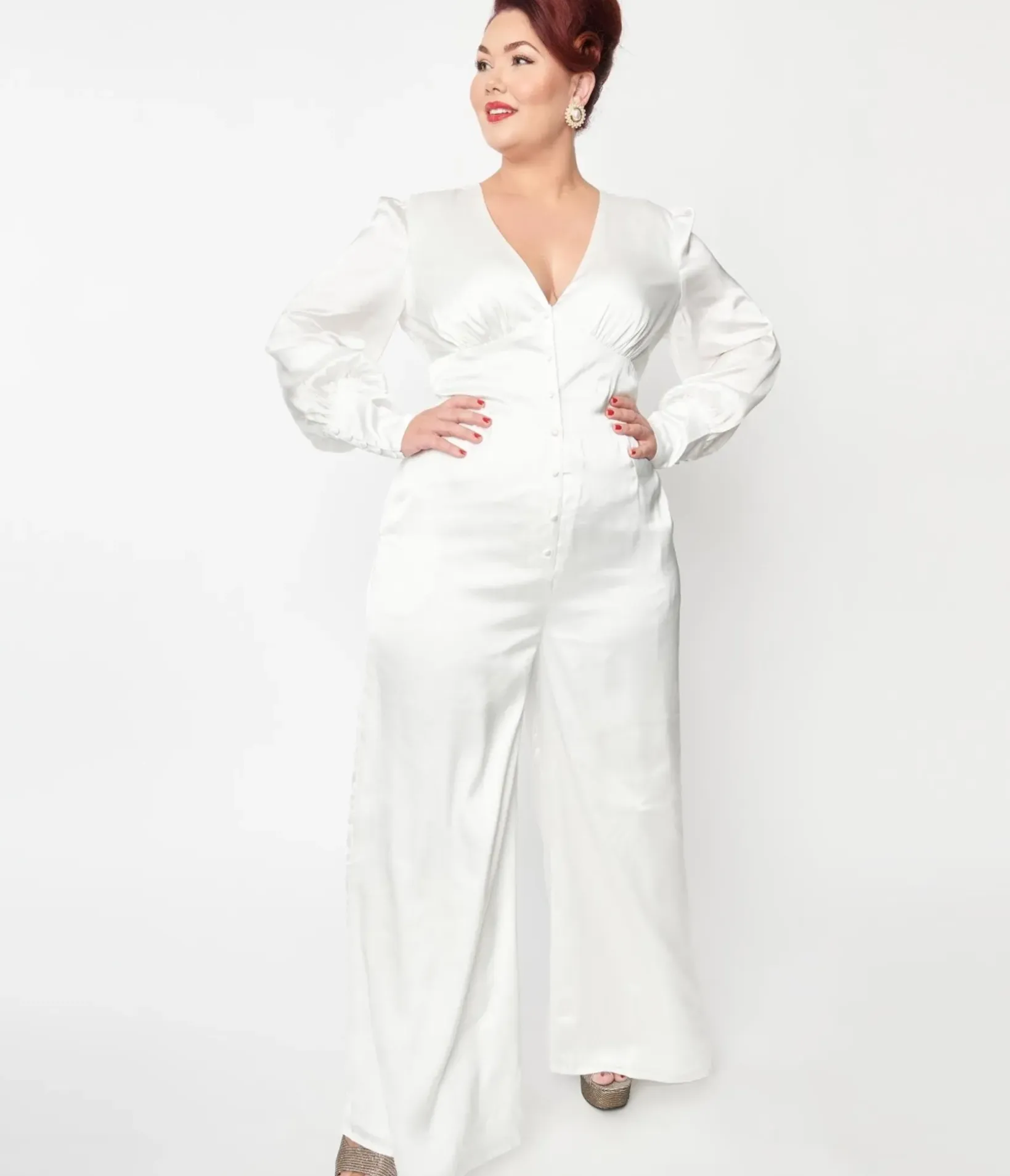 Unique Vintage Rompers & Jumpsuits|Rompers & Jumpsuits>Plus Size Ivory Satin Marina Jumpsuit