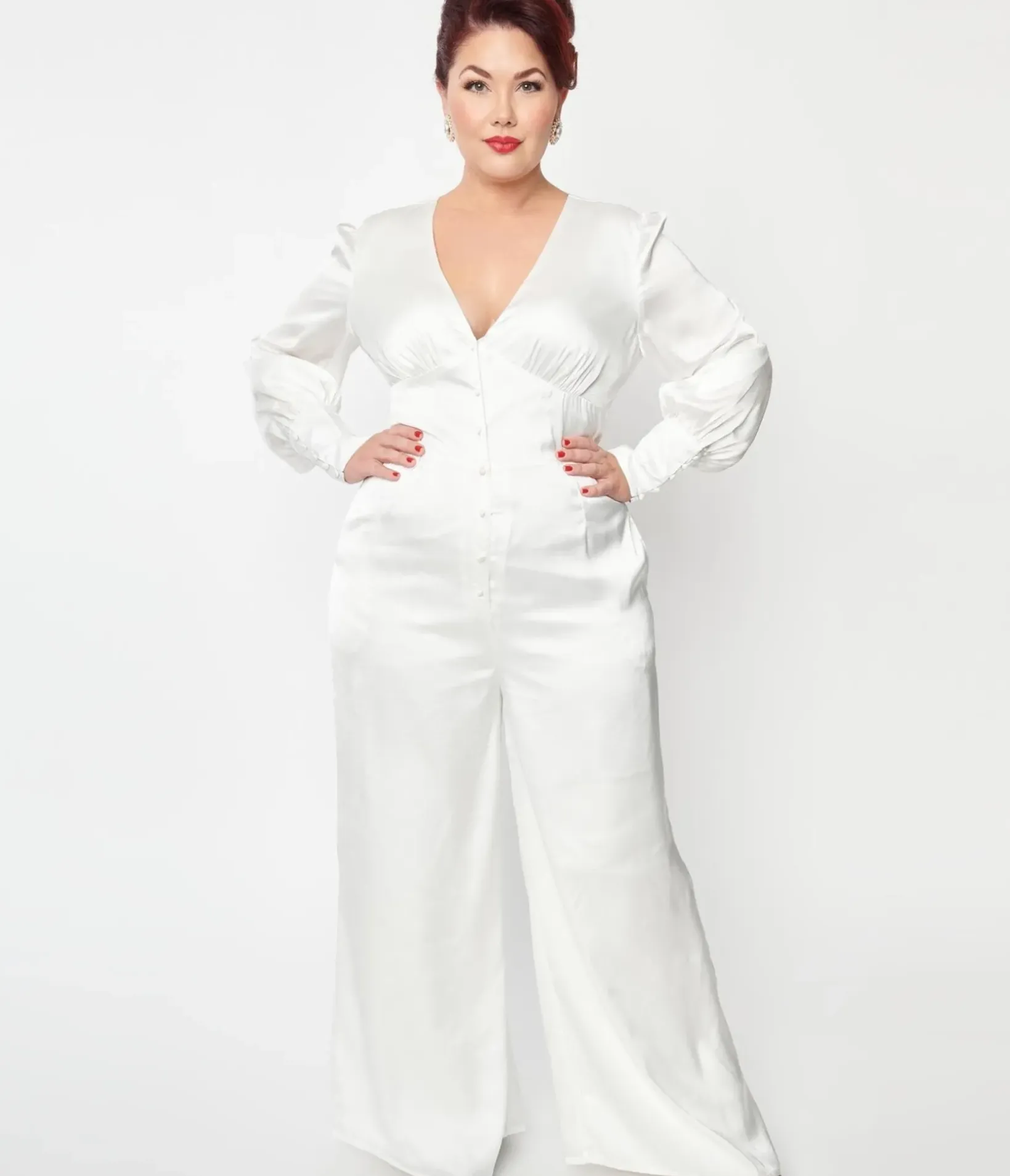 Unique Vintage Rompers & Jumpsuits|Rompers & Jumpsuits>Plus Size Ivory Satin Marina Jumpsuit