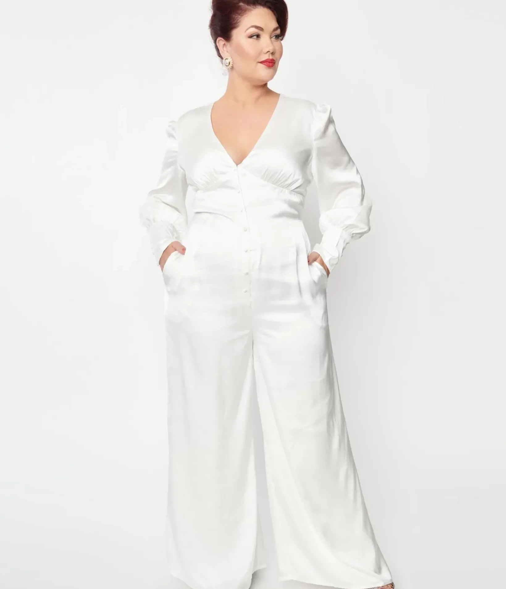 Unique Vintage Rompers & Jumpsuits|Rompers & Jumpsuits>Plus Size Ivory Satin Marina Jumpsuit