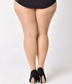 Unique Vintage Special Occasion|Plus Size Flapper Dresses>Plus Size Nude Sheer Backseam Pantyhose