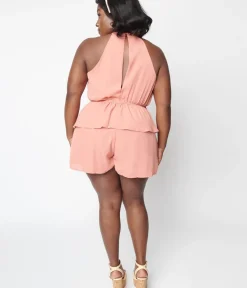 Unique Vintage Rompers & Jumpsuits|All Things Pink>Plus Size Pink Ruffle Romper