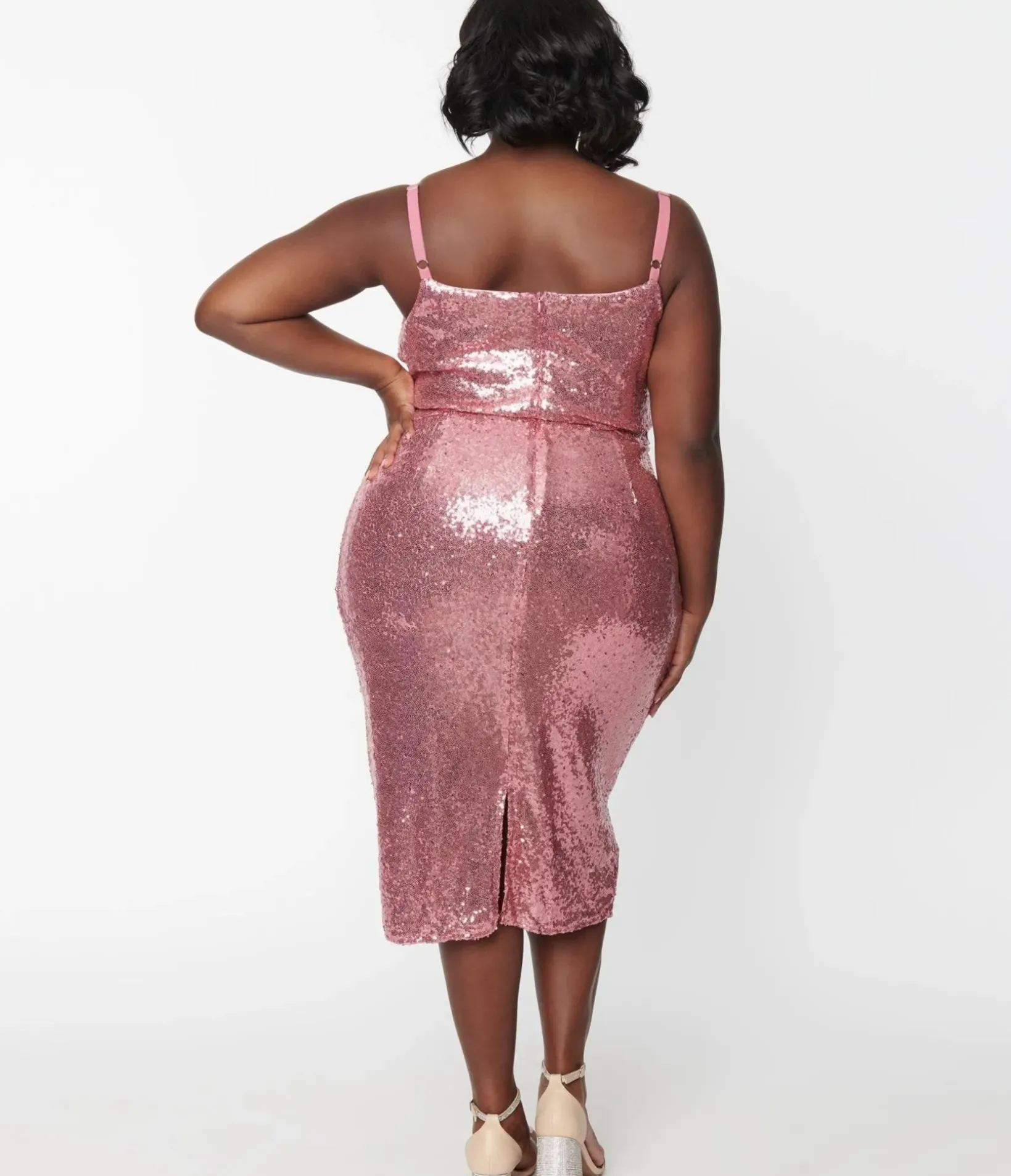 Unique Vintage Pencil|Pencil>Plus Size Pink Sequin Malibu Wiggle Dress