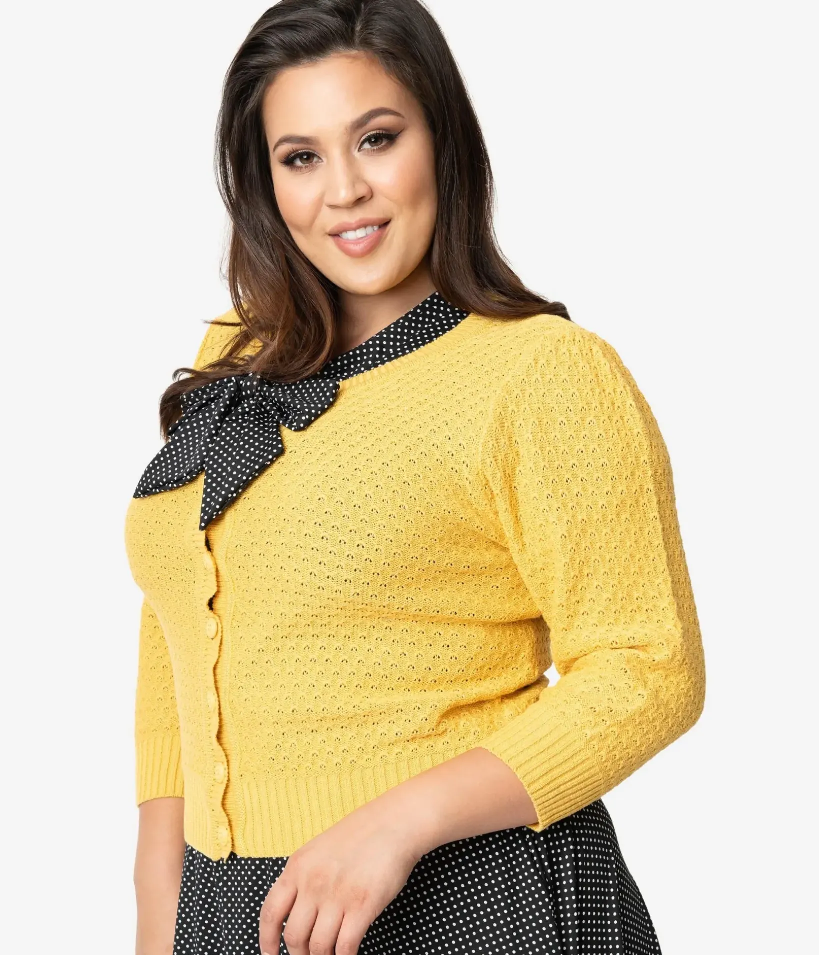 Unique Vintage Sweaters & Cardigans|Sweaters & Cardigans>Plus Size Retro Style Honey Yellow Cotton Crochet Sleeved Button Cardigan
