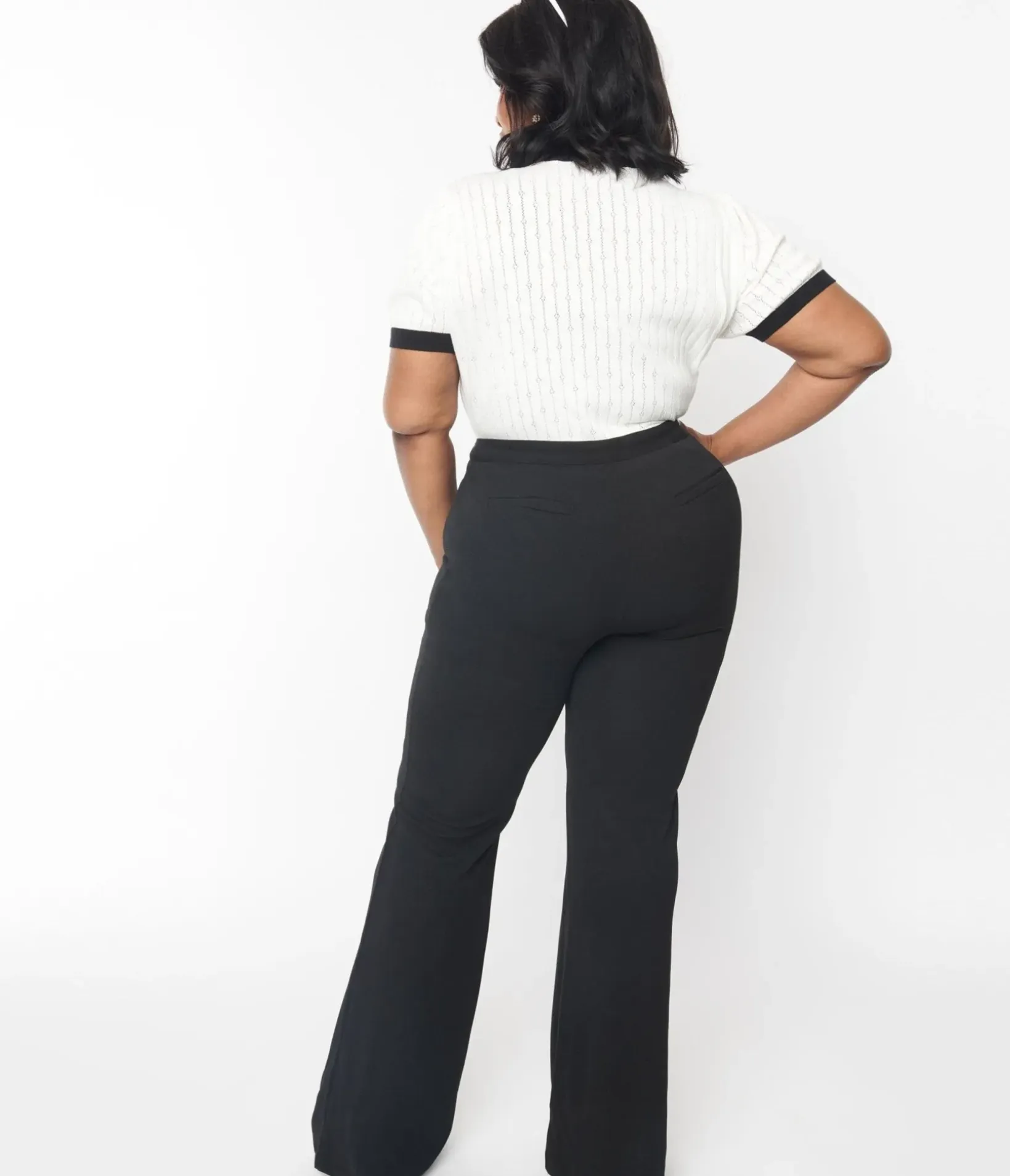 Unique Vintage Pants|Pants>Plus Size 1970s Black High Waist Pintuck Pants