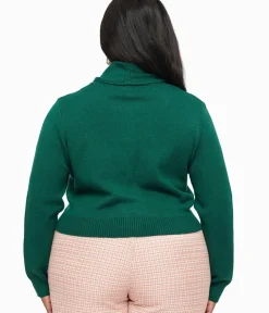 Unique Vintage Sweaters & Cardigans|Work Wear>Plus Size 1950s Forest Green Cropped Cardigan