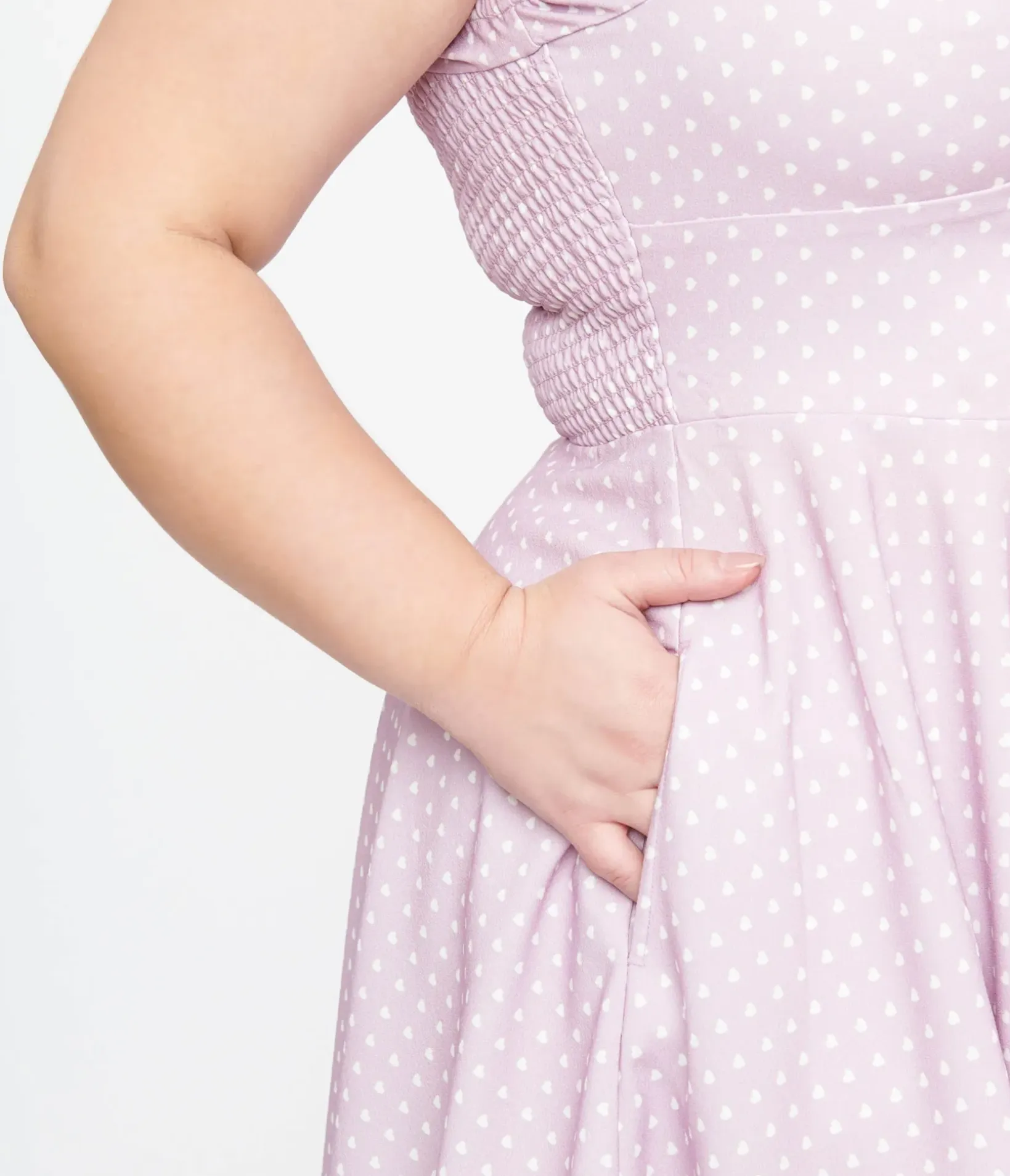 Unique Vintage Swing|Pocket Dresses>Plus Size 1950s Lavender & White Heart Print Victoria Swing Dress