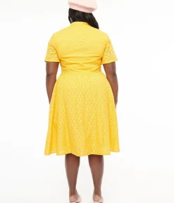Unique Vintage Swing|Swing>Plus Size 1950s Marigold Eyelet Cotton Harlow Dress