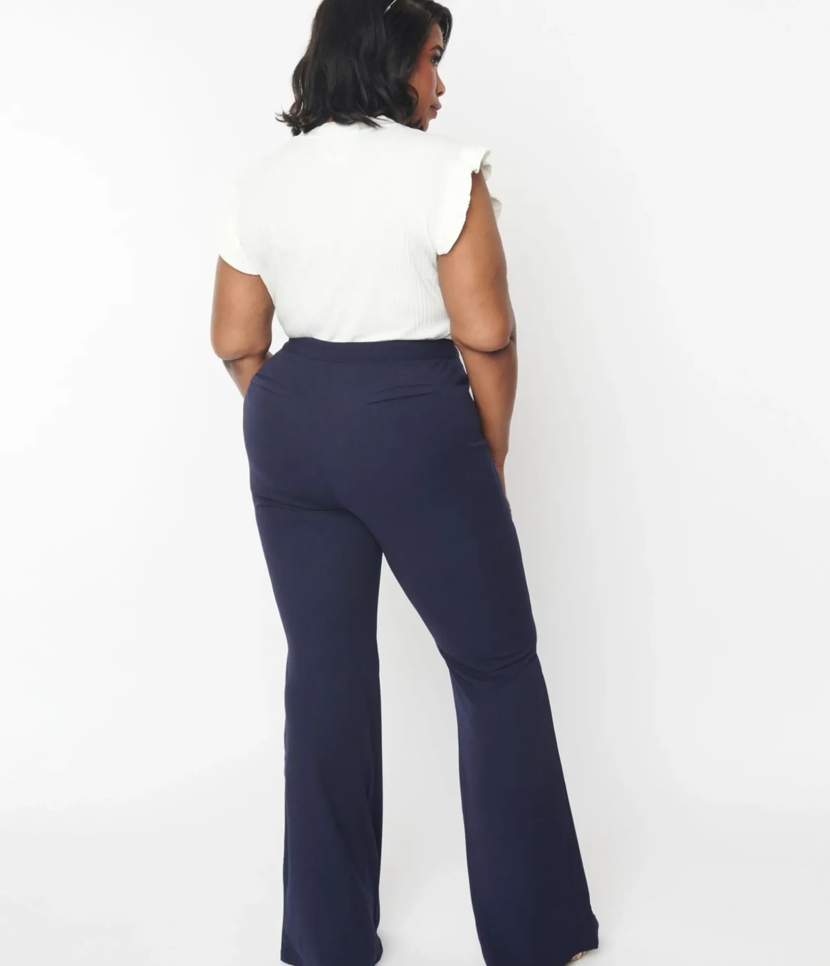Unique Vintage Pants|Pants>Plus Size 1970s Navy High Waist Pintuck Pants
