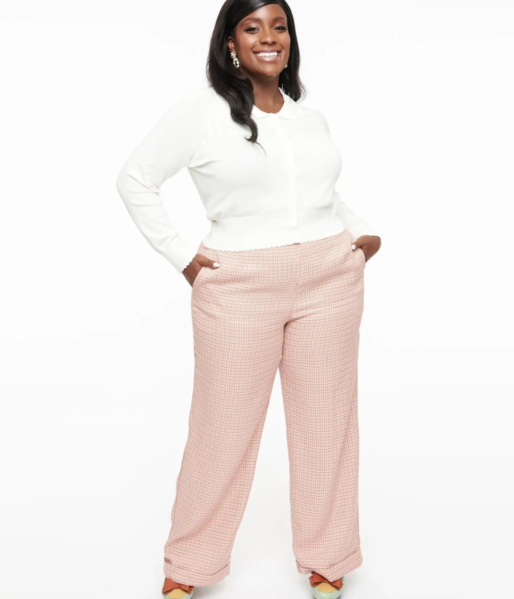 Unique Vintage Pants|Pants>Plus Size 1940s Pink Check Ruby Trousers