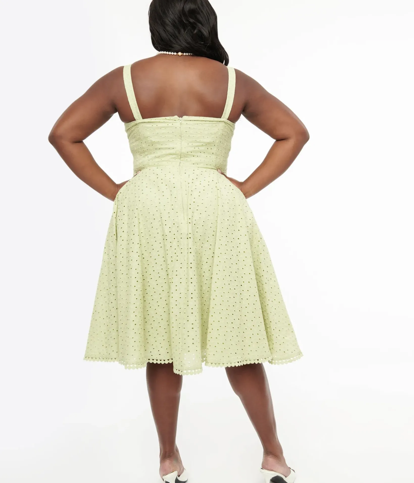 Unique Vintage Swing|Swing>Plus Size 1950s Sage Green Eyelet Cotton Valerie Dress