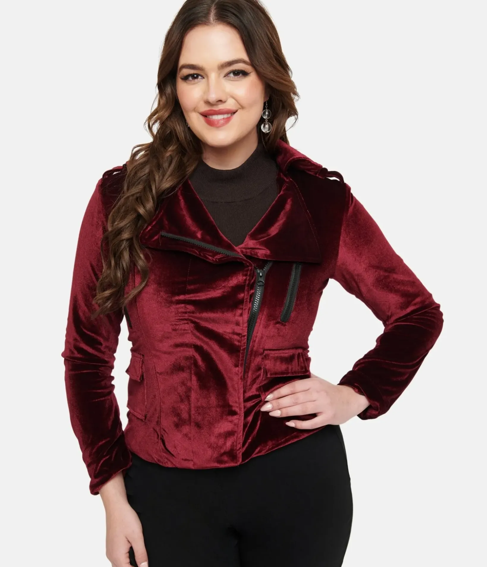 Unique Vintage Jackets|Coats & Jackets>Pretty Attitude Clothing Burgundy Velvet You Could Be Mine Moto Jacket