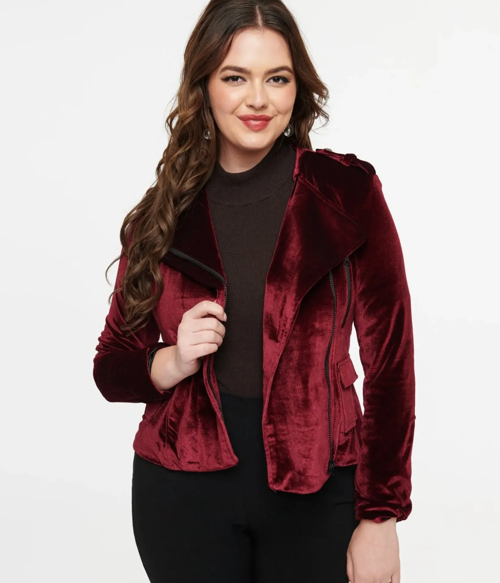 Unique Vintage Jackets|Coats & Jackets>Pretty Attitude Clothing Burgundy Velvet You Could Be Mine Moto Jacket