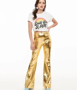 Unique Vintage Pants>Pretty Attitude Clothing 1970s Gold Palazzo Flare Pants