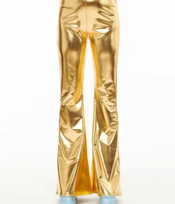 Unique Vintage Pants>Pretty Attitude Clothing 1970s Gold Palazzo Flare Pants