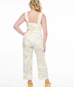 Unique Vintage Rompers & Jumpsuits>Purple & Yellow Pastel Floral Jumpsuit
