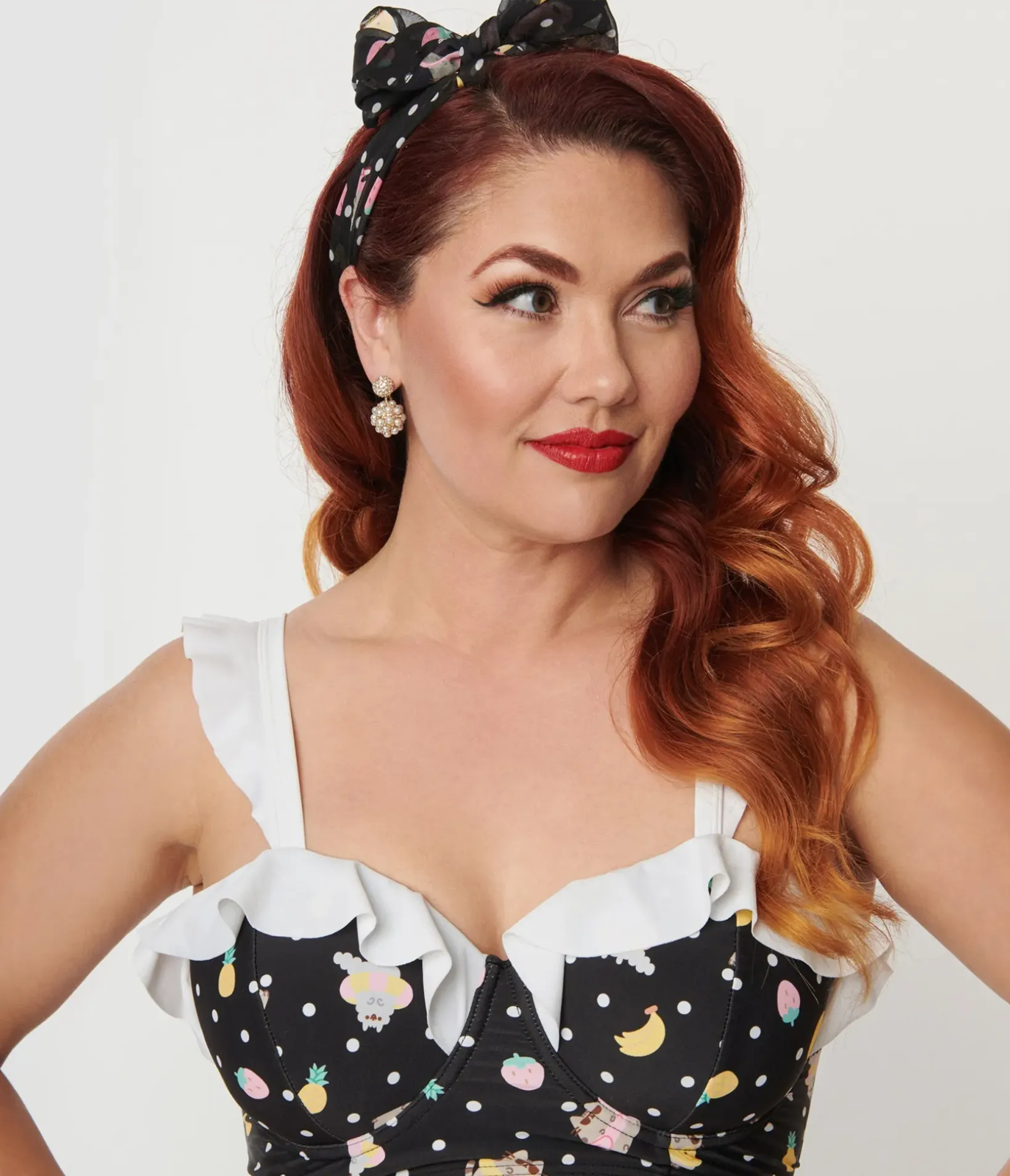 Unique Vintage All Things Black|Hair Scarves>Pusheen x Pool Time 1950s Hair Scarf