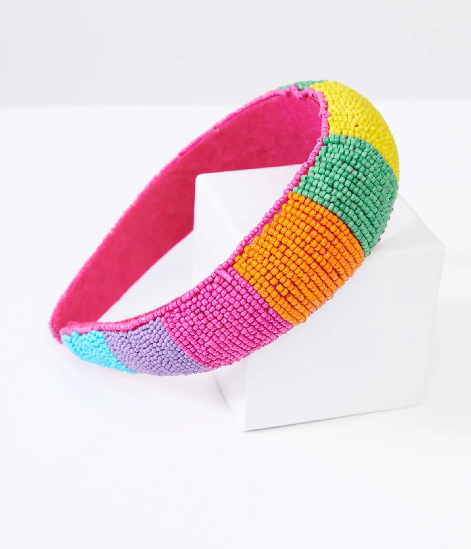 Unique Vintage Pride|Headbands>Rainbow Beaded Chunky Headband