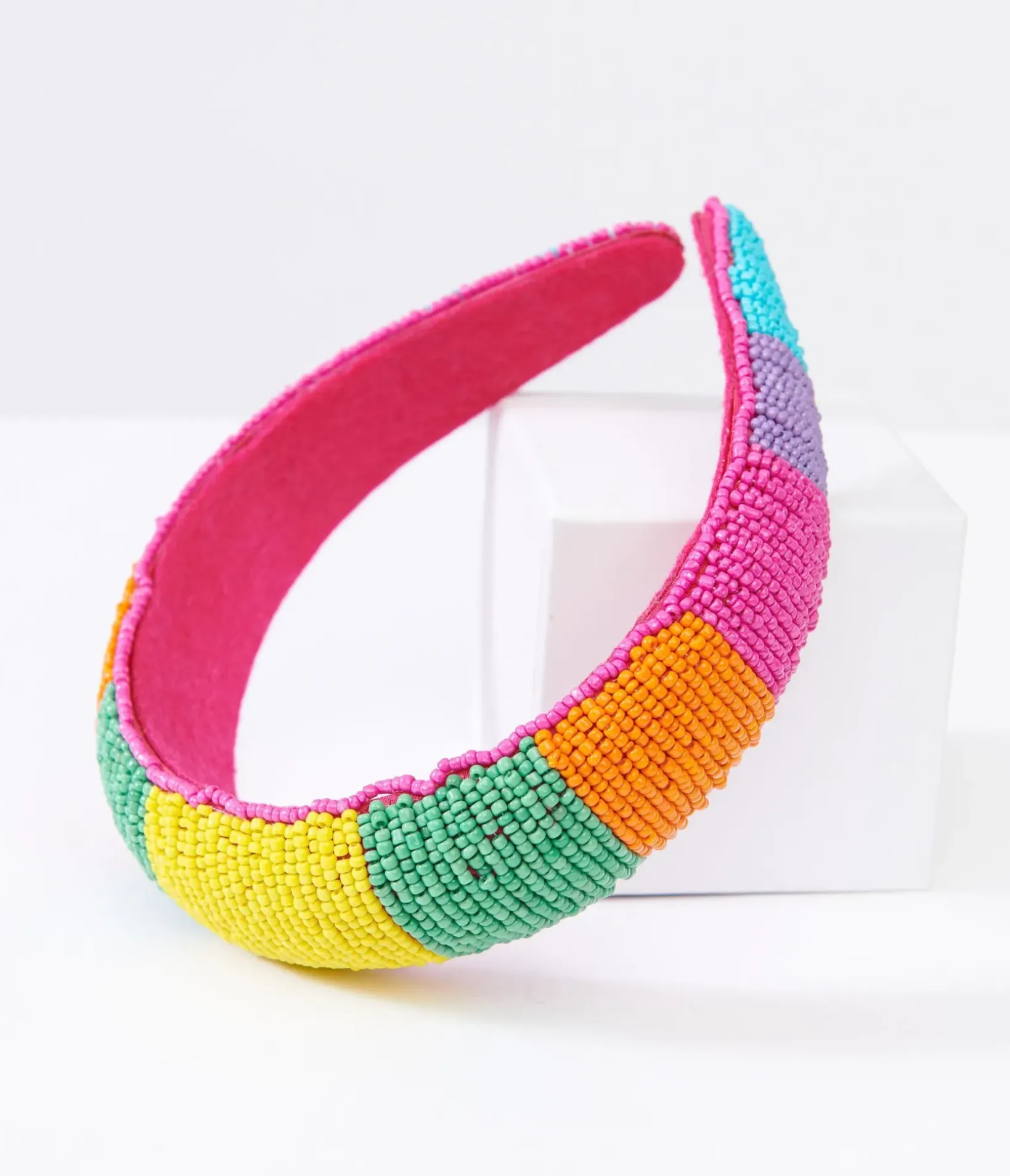 Unique Vintage Pride|Headbands>Rainbow Beaded Chunky Headband