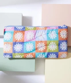 Unique Vintage Beauty|Gift Under $20>Rainbow Checkered Daisy Quilted Puff Bag